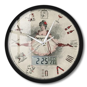 12'' New Year's Eve Christmas Metal Frame Wall Clock with Day Week Temperature Display,The Pace That Kills Retro Poster Silent Non-Ticking Round Clock for Home Living Room Holiday Decor