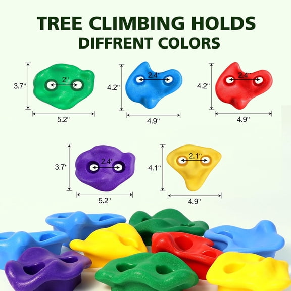 12 Ninja Tree Climbing Holds for Kids Climber, Tree Climbing Kit with 6 Ratchet Straps for Outdoor Ninja Warrior Obstacle Course Training, Pastel Color