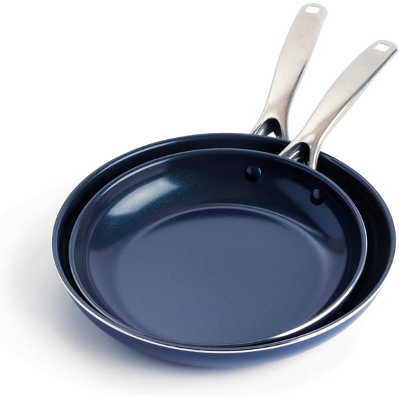 12" Nonstick Frying Pan with Lid, Diamond Infused Ceramic Skillet, Dishwasher & Oven Safe, Stay Cool Handle, Durable Non Toxic Metal Utensil Safe, Glass Lid, Blue