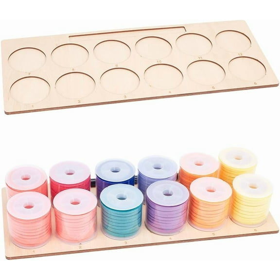 12 Numbered Slots Wood Embroidery Thread Storage Trays Laser Cut Thread Spool Organizer Holder Rectangle BurlyWood 12.95x32x0.4cm Craft