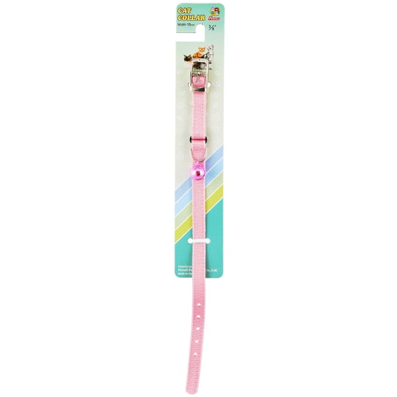 Jeffers Pet Cat Collar with Bell – Durable Breakaway Collar for Kittens & Adult Cats, Adjustable Ultra Web Nylon with Nickel Plated Buckle, Soft & Secure Fit, Indoor & Outdoor Use – Solid Pink