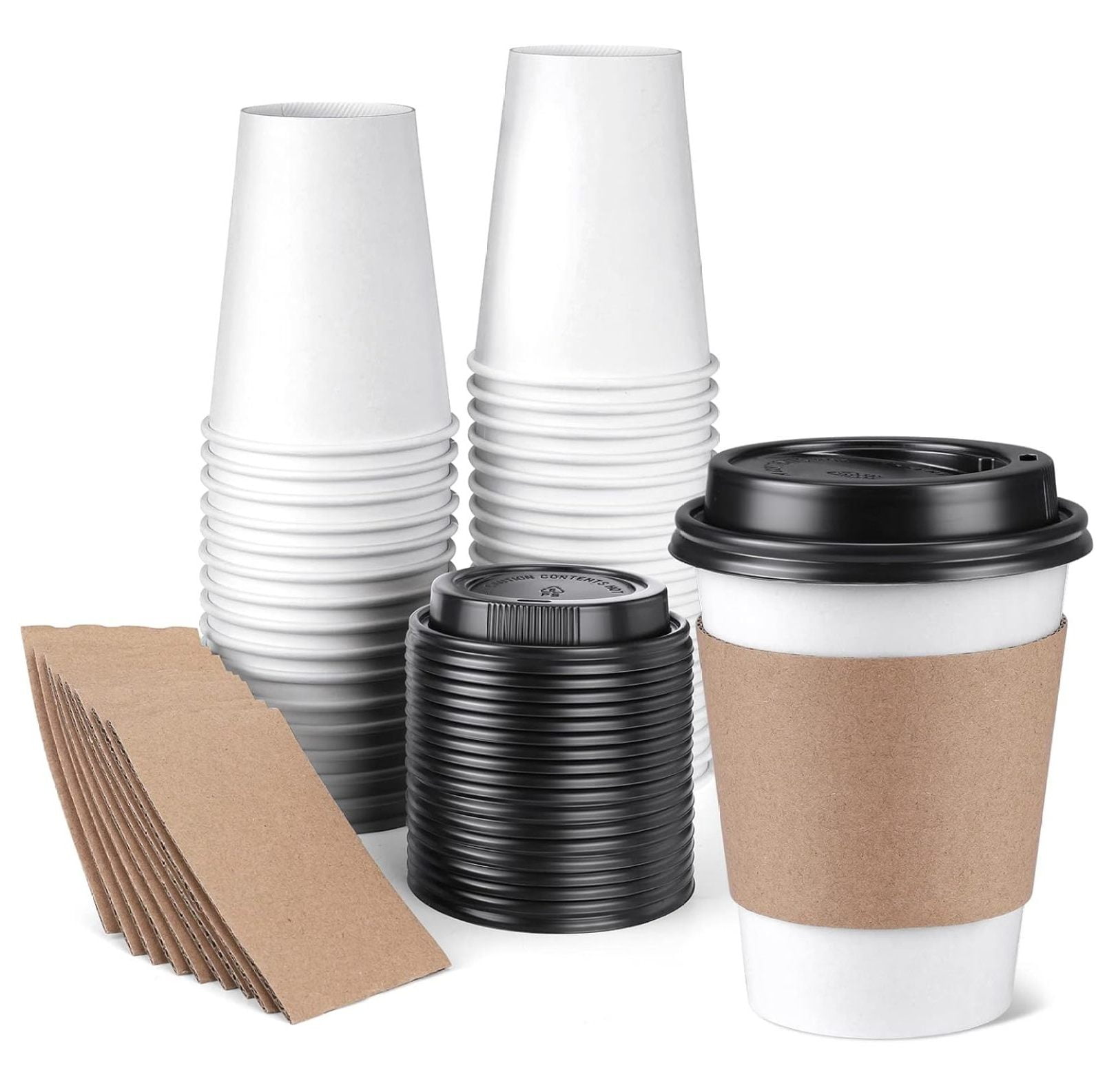 12 OZ Disposable Coffee Cups with Lids, 50 PCS White Paper Coffee Cups ...