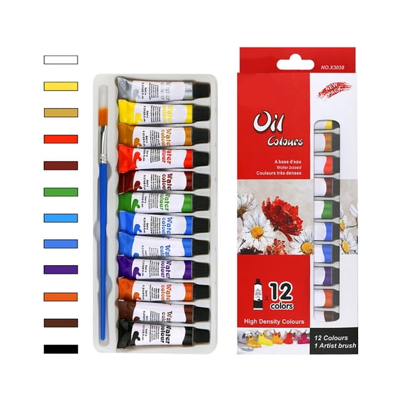 12 Oil Paint Tubes Set, 6Ml High Density Colors With 1 Paintbrush For Acrylic Gouache Watercolor Glass Fabric Fiber Coloring Painting Graffiti Handmade Model Coloring