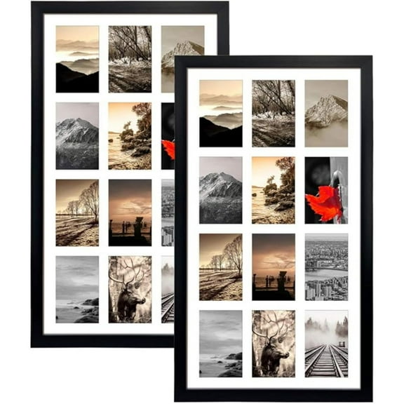 12 Opening 4x6 Black Collage Picture Frames Set of 2, Multiple Frames for Displaying 6x4 Photos with White Mat