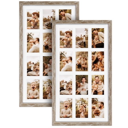 12 Opening 4x6 Collage Picture Frames 2 Pack, Beige Photo Frame with Mat Horizontal and Vertical for Wall Mounted