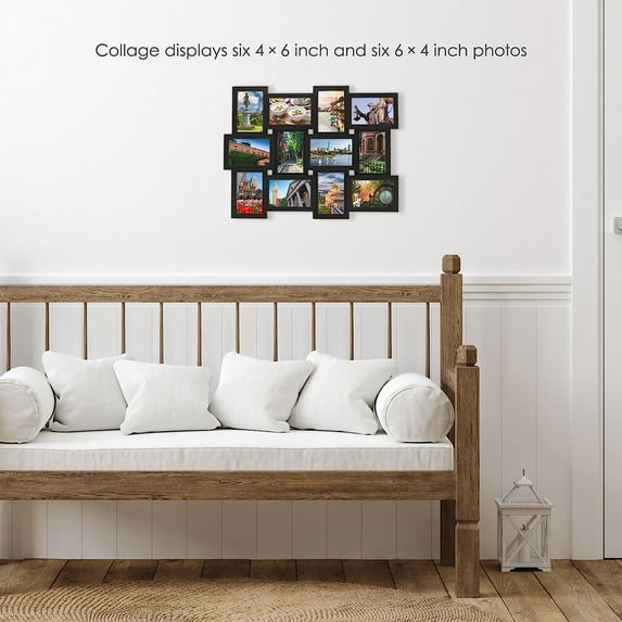 12 Opening Collage Frame, Black, Holds 4x6 and 6x4 Photos, Easy Wall Mounting