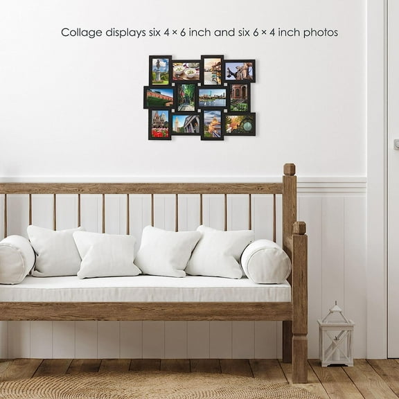 12 Opening Collage Frame, Black, Holds 4x6 and 6x4 Photos, Easy Wall Mounting