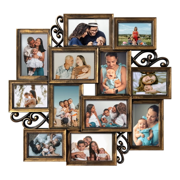12‑Opening Collage Picture Frame,Decorative Scrollwork Family Photo Collage Frame for Home Wall Decor,Gold