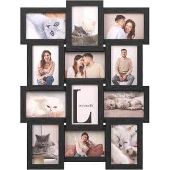 12 Opening Collage Picture Frame Holds Twelve 4x6 Inch Photos, Horizontal & Vertical Wall Mount Gallery Photo Frame for Home Wall Decor, Brown