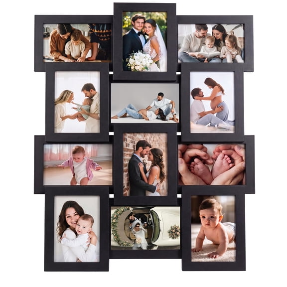 12 Opening Collage Picture Frame Holds Twelve 4x6 Inch Photos, Horizontal & Vertical Wall Mount Gallery Photo Frame for Home Wall Decor, Black