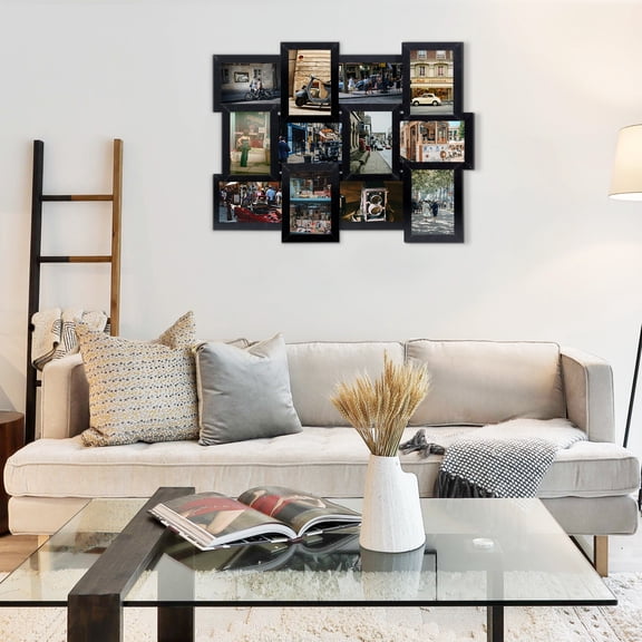 12 Opening Family Photo Frame 24x18 Black Pvc Picture Frame Photo Gallery Collage Wall Hanging For 6x4 Photo