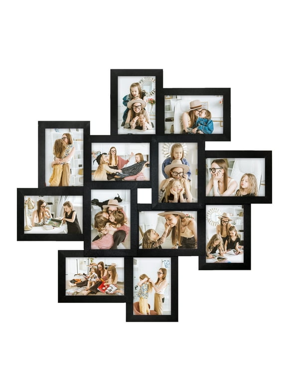 12 Opening Family Picture Collage Display Frames 6" X 4" Photo Frame For Wall Decor Black