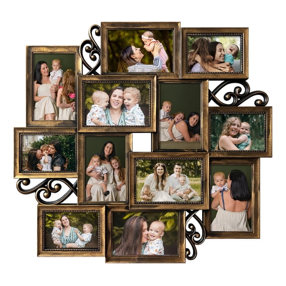 12 Openings Decorative Collage Picture Frame for 4x6 & 5x3.5 Photos, Gold