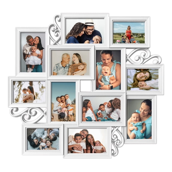 12 Openings Decorative Collage Picture Frame for 4x6 & 5x3.5 Photos,White
