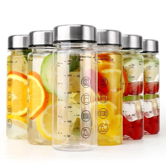 12 Ounce 6 Pack Plastic Reusable Beverage Storage Bottles