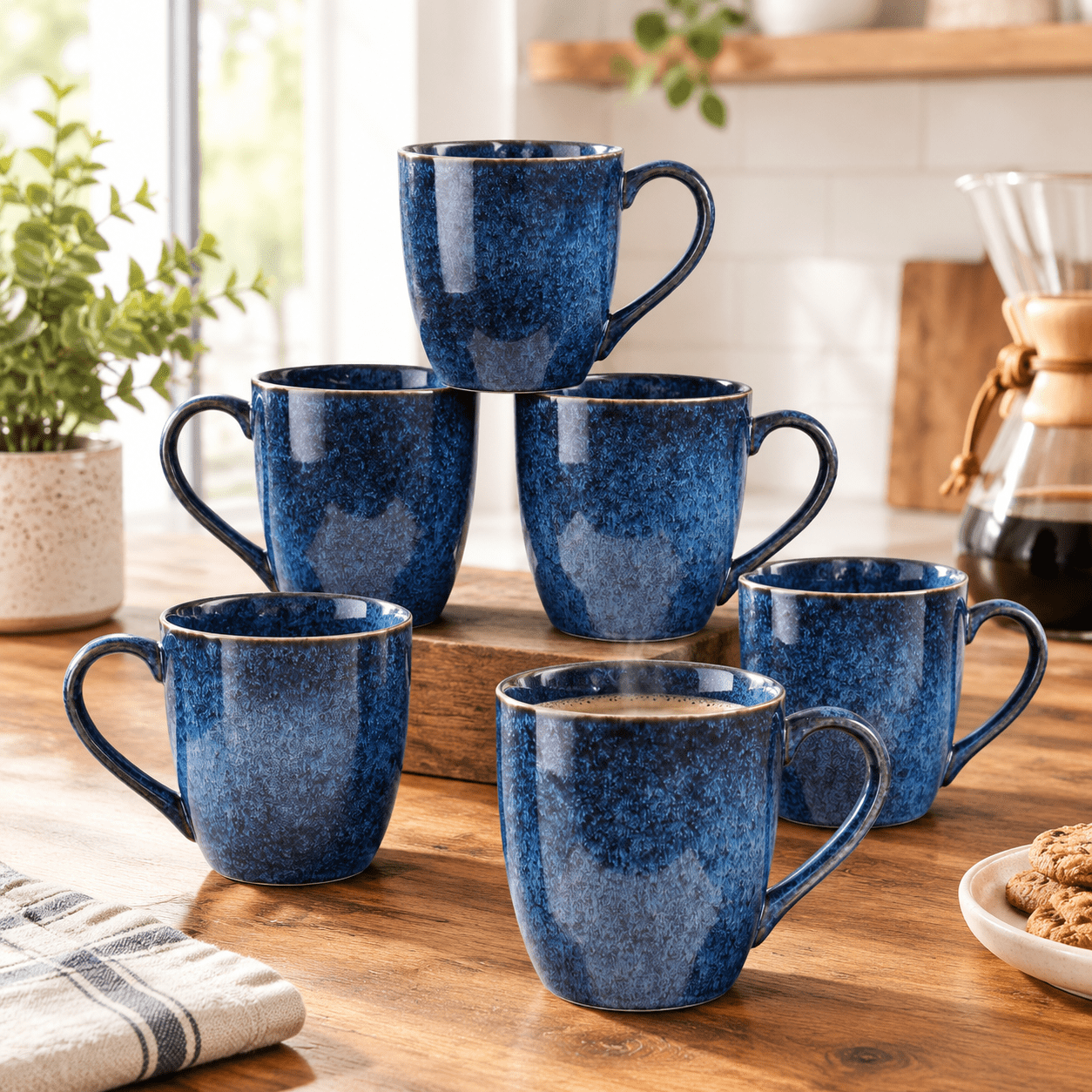 12 Ounce Blue Ceramic Coffee Mug Set for Men Women, Glazed Tea Milk ...