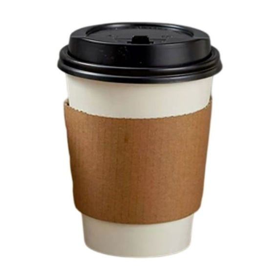 12 Ounce Disposable Paper Cups with Lids and Cup Sleeves, Leak Proof Heat Resistant Food Grade Material, for Picnics Barbecues Travel Meetings Parties Outdoor Activities