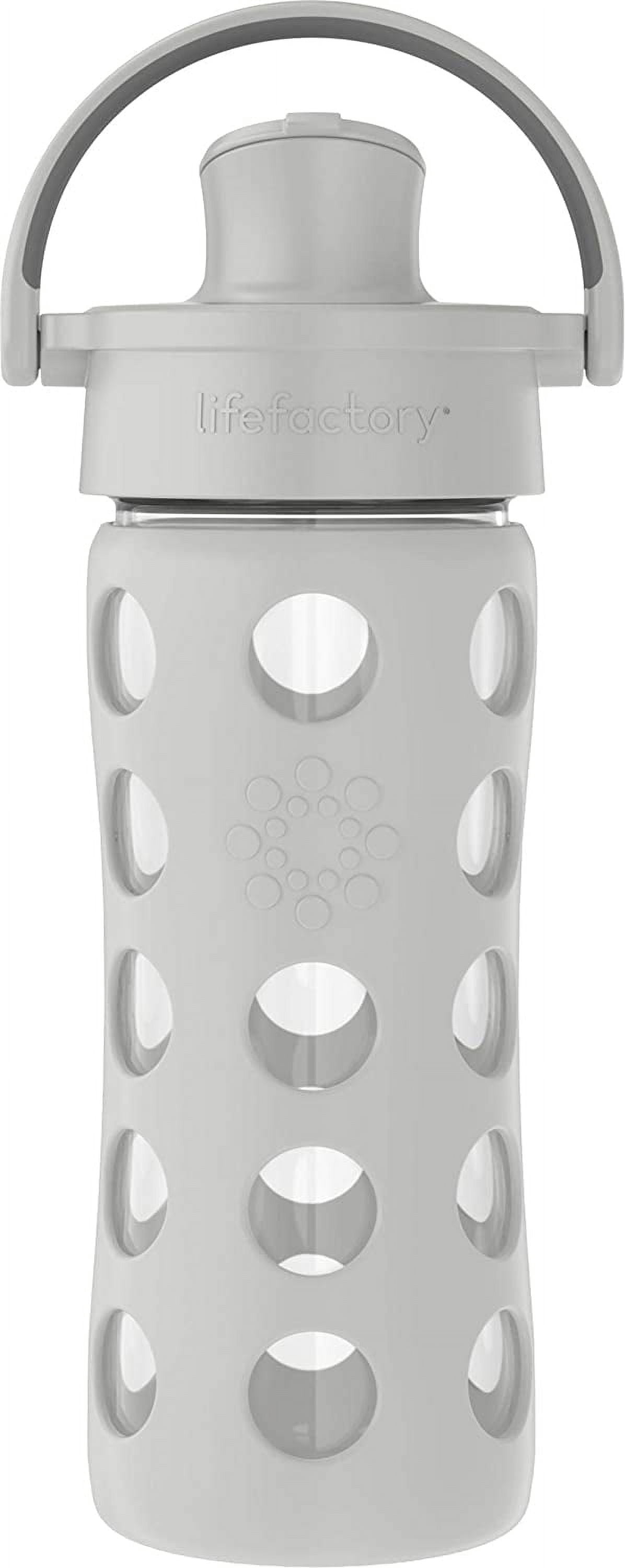 12-Ounce Glass Water Bottle with Active Flip Cap and Protective Silicone Sleeve, Stone Gray