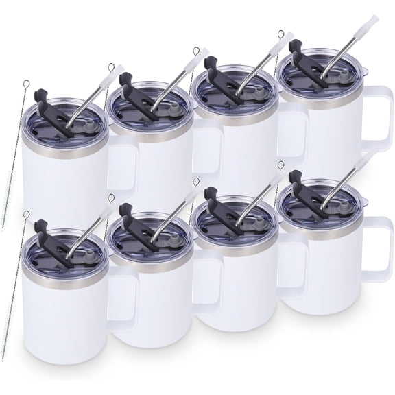 12 Ounce Insulated Leakproof Double Wall Vacuum Stainless Steel Travel Tumbler with Flip and Straw Lid White 8 Pack