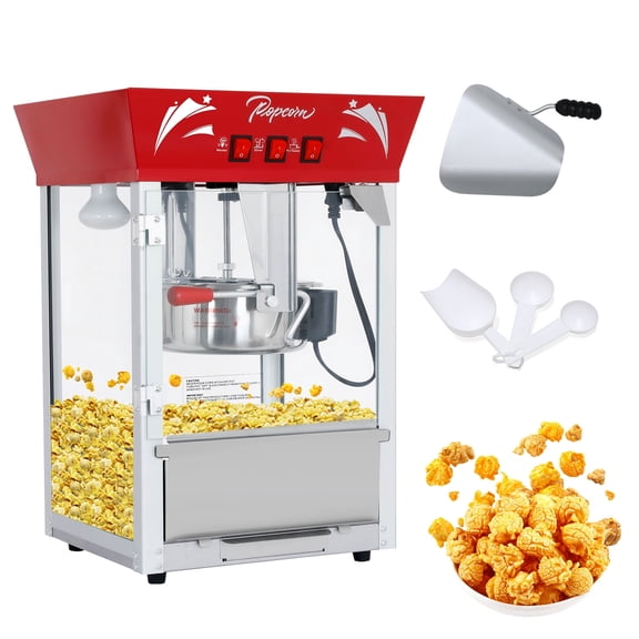 12-Ounce Commercial Popcorn Machine, 850W Electric Kettle-Style Tabletop Popper with Tempered Glass & Stainless Steel, for Theater, Parties, Home Use - Red, Brand: Garden Tailor