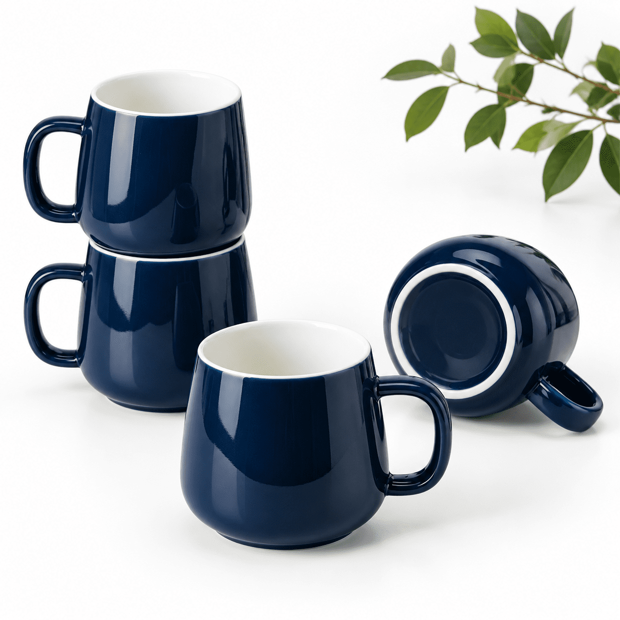 12 Ounces Navy Ceramic Coffee Mug Set Of 4 With Large Handles For Hot ...