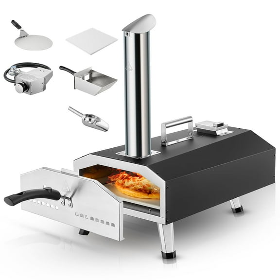 12 Inch Outdoor Pizza Oven, FOHERE Portable Gas/Wood Pellet Pizza Oven, Ready in 90 S, Triple Insulation