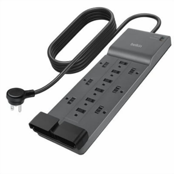 12 Outlet Belkin 12-Outlet Surge Protector Power Strip w/ 12 AC Outlets & 8ft Flat Plug, UL-listed Heavy-Duty Extension Cord for Home, Office, Computer, Laptop, Charger - 3,940 Joules 8ft Cord
