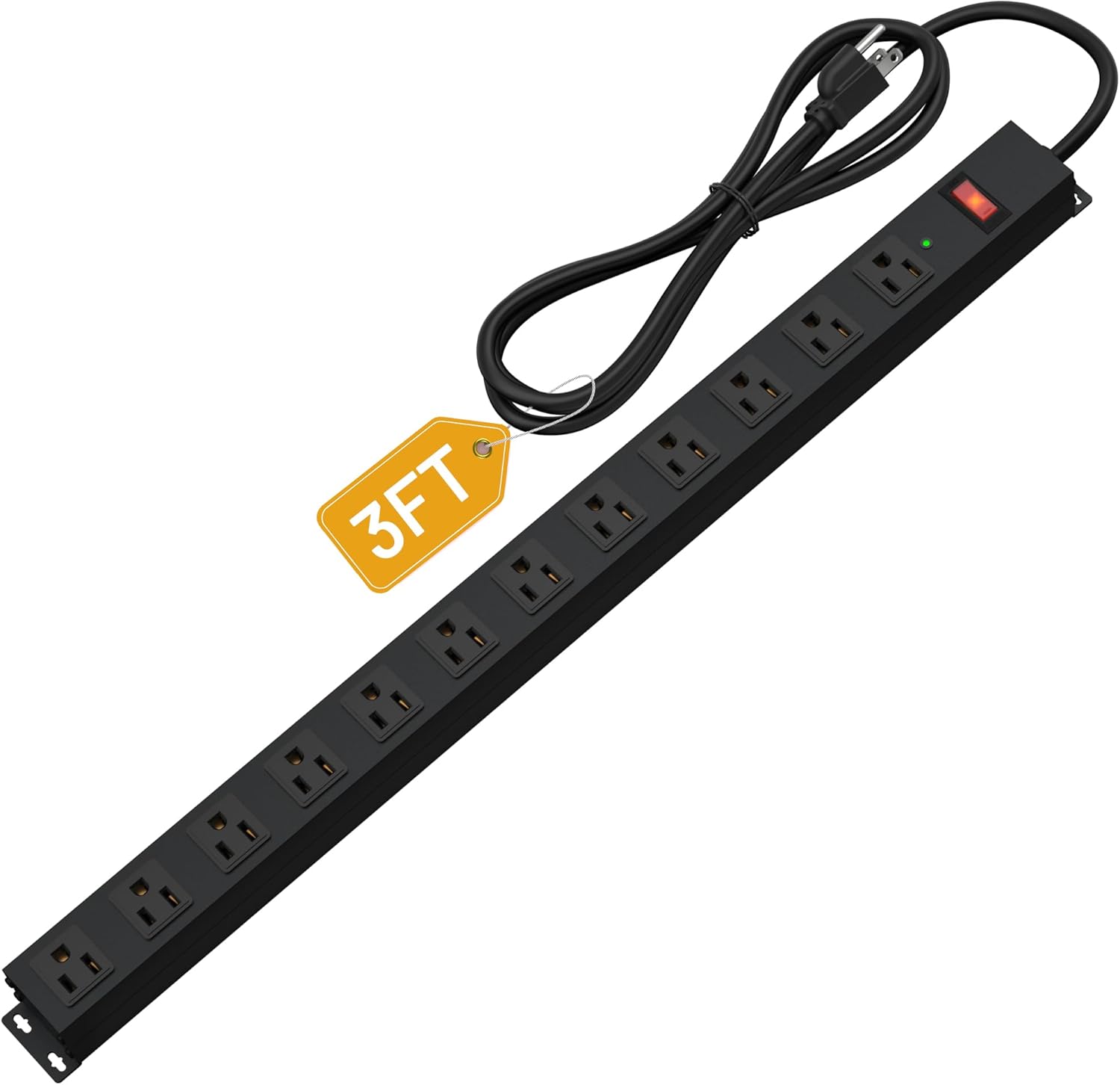 12 Outlet Long Power Strip Surge Protector with 2100 Joules, 3FT Power ...