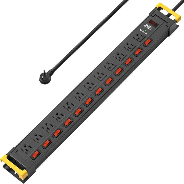 12 Outlets Metal Long Power Strip,15Amp/1875W Heavy Duty Surge
