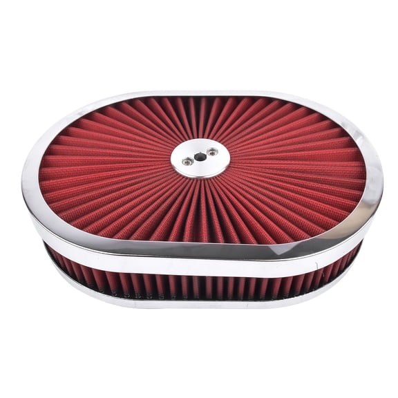 12" Oval Air Cleaner Kit, Super Flow Washable Element, Red - 5-1/8" Neck, Chevy/Ford Classic Carb, High-Flow Engine Accessory