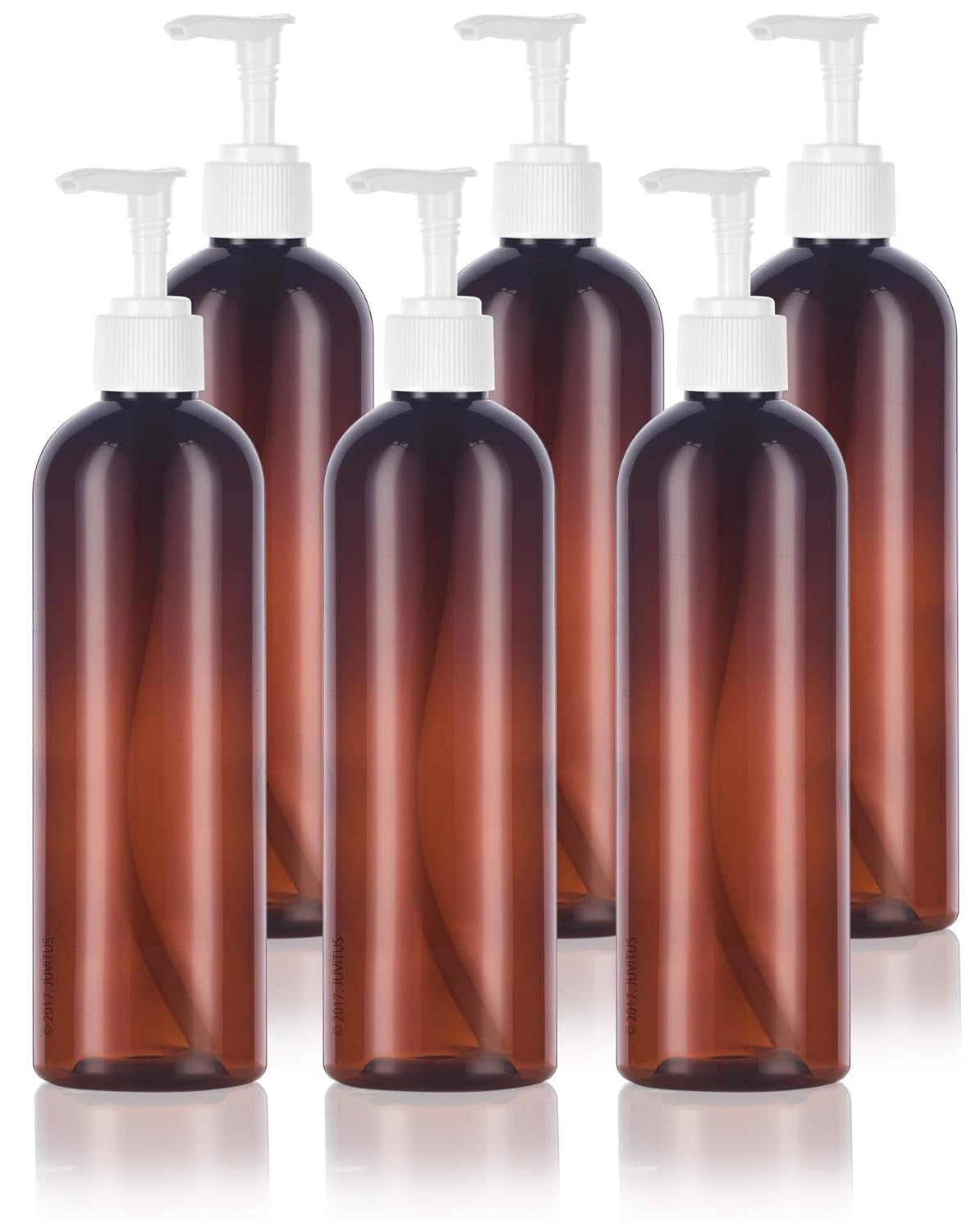 12 Oz Amber Slim Tall Round Plastic PET Bottle (BPA Free) With White