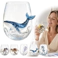 thumbnail image 1 of 12 Oz Artisanal Blue Whale Glassware - 3D Handcrafted Marine Animal Themed Glass Cup, Ocean Theme Clear Glass Tea Cup for Kitchen Dining Beach Summerween Themed Party (Style B), 1 of 7