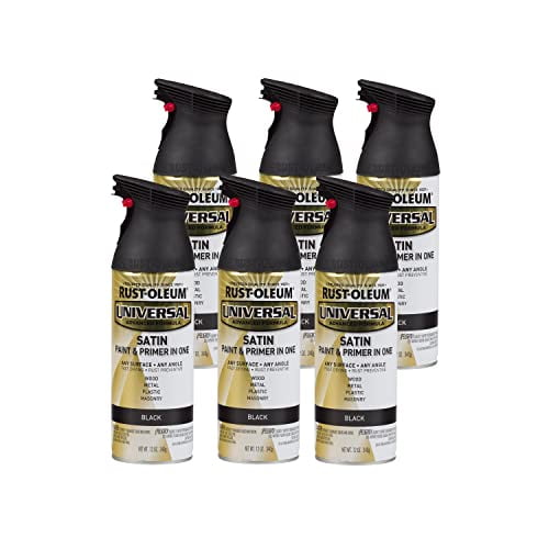 Rust-Oleum Universal Spray Paint Satin Black - Ergonomic Design, Interior/Exterior - 12 Oz, Set of 6