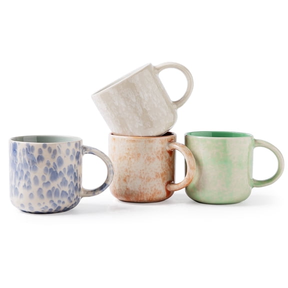 ALOFMO 12oz Durable Stoneware Coffee Mug Set of 4, Multicolor Speckled Splash Glaze Coffee Cups with Handle, Microwave & Dishwasher Safe for Kitchen Home Office Daily Use