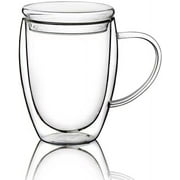 12 Oz Double Walled Coffee Cups Glass Coffee Mugs Clear Coffee Mug with Lid Insulated Coffee Mug Perfect for Cappuccino,Tea,milk ,Espresso,juice, Hot Beverage with Handle (12oz, with glass lid)