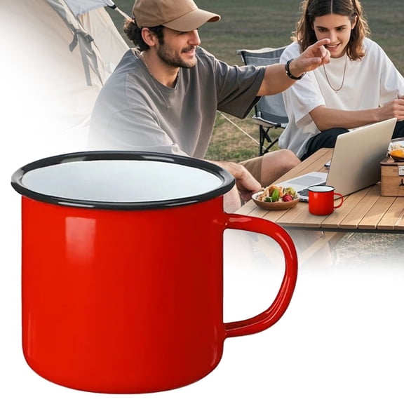 12 Oz Enamel Camping Mug – Portable Metal Coffee Cup with Handle for Home/Camping/Picnics (1PC,Red)