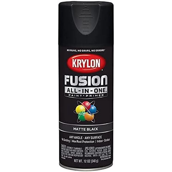 12 Oz Krylon K02754007 Black Fusion All-In-One Paint & Primer Spray Paint, Matte, 6-Pack