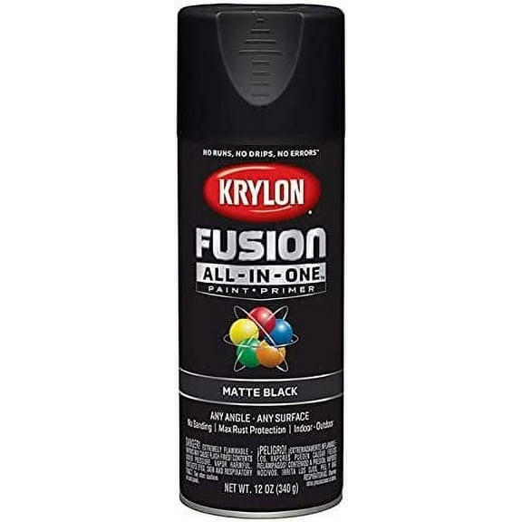 12 Oz Krylon K02754007 Black Fusion All-In-One Paint & Primer Spray Paint, Matte, 6-Pack
