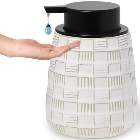 12 Oz Soap Dispenser Ceramic Liquid Lotion Dispenser with Easy-to-Press Pump Hand Wash Dispenser for Bathroom Countertop and Kitchen Sink (Farmhouse White Liquid Pump)