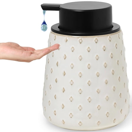 12 Oz Soap Dispenser with Easy-to-Press Pump, Refillable Hand Soap Dispenser Bathroom Countertop and Kitchen Sink (Vintage White Liquid Pump)