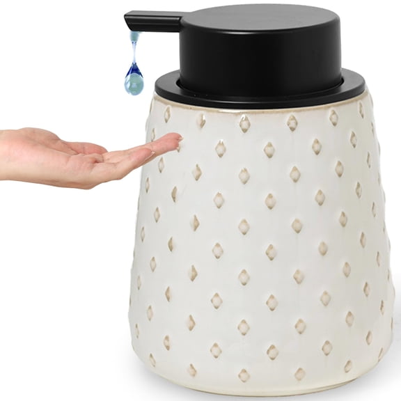 12 Oz Soap Dispenser with Easy-to-Press Pump, Refillable Hand Soap Dispenser Bathroom Countertop and Kitchen Sink (Vintage White Liquid Pump)