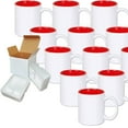 thumbnail image 1 of 12 PACK 11 oz. RED Inner and WHITE Handle- Ceramic Sublimation Blank Mugs- Individually Packed in a Protective Gift Box, 1 of 2