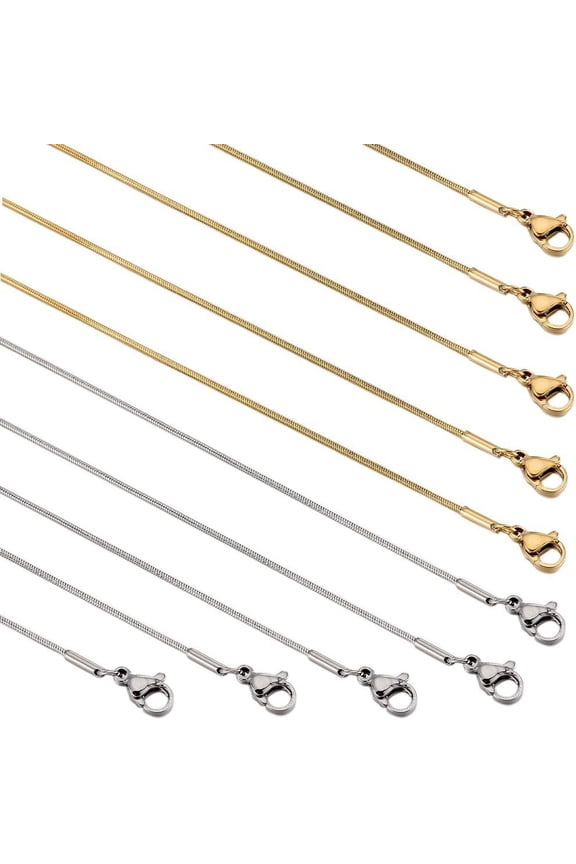 12 PACK 18 Inch/ 0.45m 1mm Snake Chain Necklaces Bulk Stainless Steel Necklace Chain for Jewelry Making Supplies Women Adult Diy Craft for DIY
