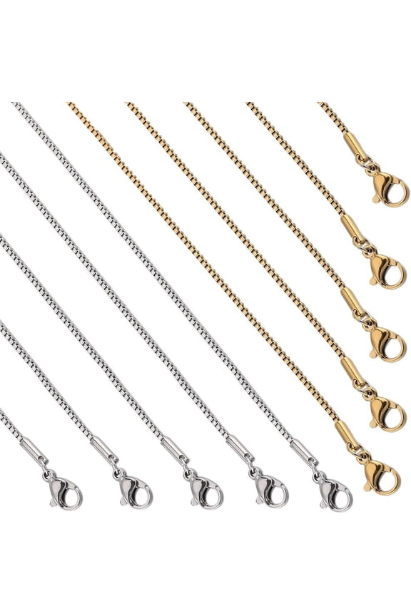 12 PACK 18 Inch/ 0.45m 1mm Stainless Steel Box Chain Square Necklace Making Chains Bulk for Jewelry Making Supplies Women Diy Silver