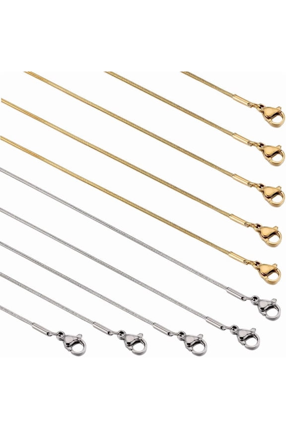 12 PACK 18 Inch/ 0.45m 1mm Stainless Steel Snake Chain Bulk Silver Gold Snake Chains Necklace Metal Lobster Claw Clasps Cable Chains Necklaces for Jewelry Making Supplies Women Adult Diy