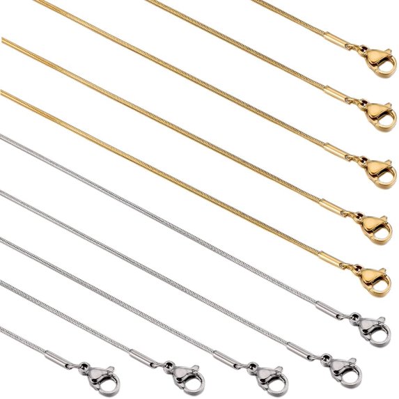 12 PACK 18 Inch/ 0.45m 1mm Stainless Steel Snake Chain Bulk Silver Gold Snake Chains Necklace Metal Lobster Claw Clasps Cable Chains Necklaces for Jewelry Making Supplies Women Adult Diy DIY