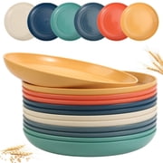 12 PACK 6 Inch Lightweight Wheat Straw Plates, Microwave and Dishwasher Safe BPA Free and Healthy Wheat Straw Plates, Unbreakable Deep Dinner Plates