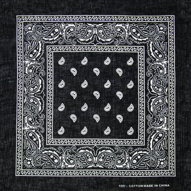 12 PACK Dozen 100% Cotton Bandanas BLACK PAISLEY Wrap Scarf Face Covering Paisley Western Bandana
