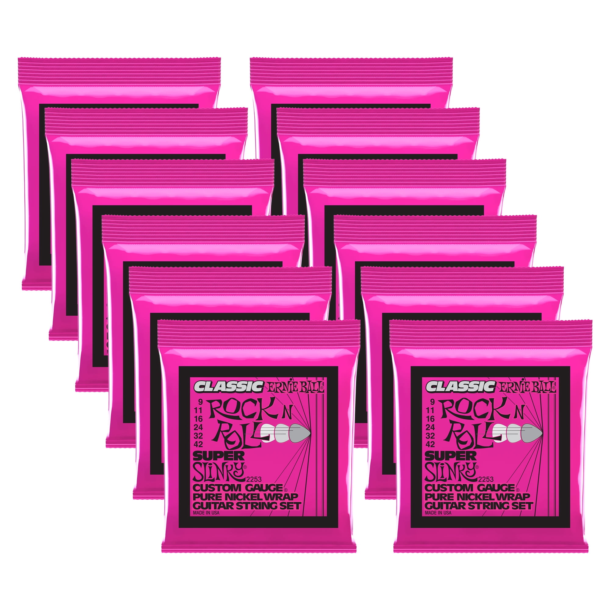 12 PACK Ernie Ball 2253 Super Slinky Pure Nickel Electric Guitar Strings 9-42