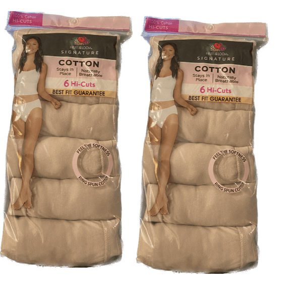 12 PACK Fruit of the Loom Signature Cotton Hi-Cut Brief, Beige, 6